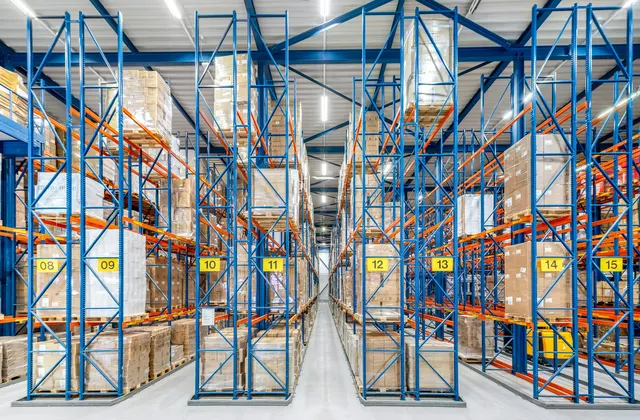 Capannone riscaldato di 3'200 m² con scaffalature alte, inclusi carrelli Jungheinrich, e 180 m² di uffici